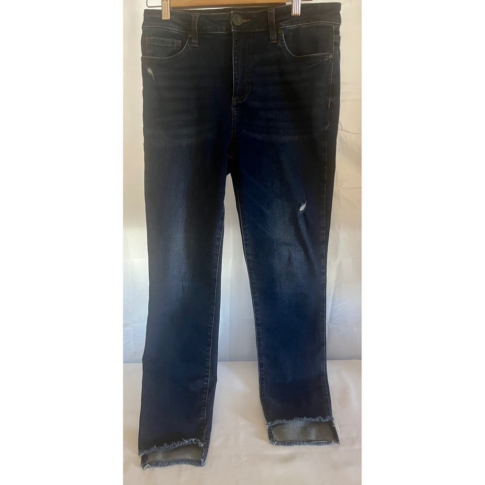 KUT from the Kloth Womens Distressed Raw Hem Dark Wash Stretch Denim Jeans Sz 8